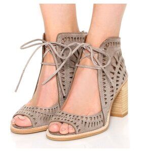 Jeffrey Campbell SIZE 8.5 Cordillo Perforated Tan Leather Tie Bootie Heels Sanda